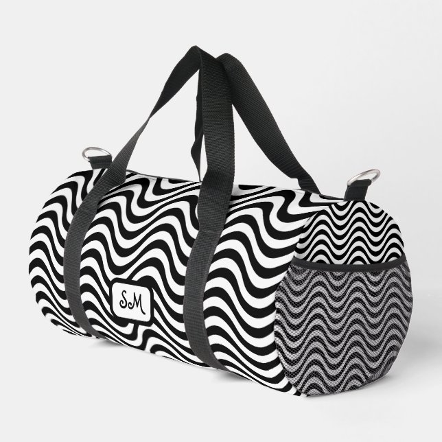 Monogram Schwarz-weiß Wavy Stripes Psychedelic SM Duffle Bag (Rechte Ecke)
