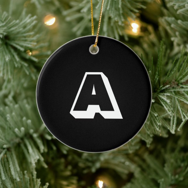 Monogram Schwarz-weiße benutzerdefinierte Anfangsh Keramik Ornament (Baum)