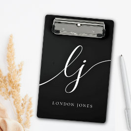 Monogram Schwarz-weiße Skriptinitialen Beruflich Mini Klemmbrett