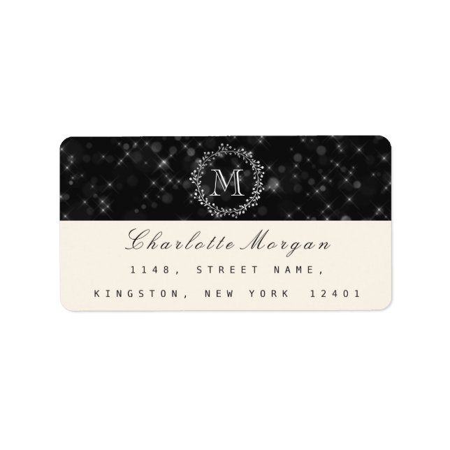 Monogram Schwarz-weiße UAWG Creamy Ivory Adressaufkleber (Vorne)
