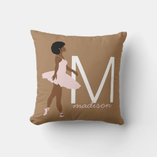 Monogram Schwarze Ballerina Afro Haar Illustration Kissen