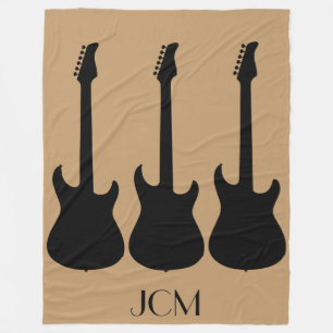 Monogram Schwarze E-Gitarren auf Kamelbraun Fleecedecke