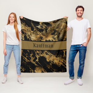Monogram Schwarzes Gold Marmor Achat Trend Chic Fleecedecke