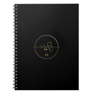 Monogram Schwarzes Gold Medizin Stethoskop Herzsch Notizblock