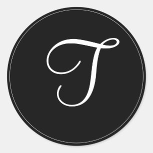 MONOGRAM: Schwarzweiß-Monogramm-Vorlage "T" Runder Aufkleber