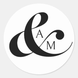 Monogram Script Ampersand Hochzeit Runder Aufkleber