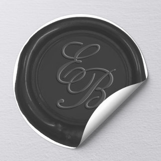Monogram Script Black Wax Siegel Gastgeschenk Hoch Runder Aufkleber
