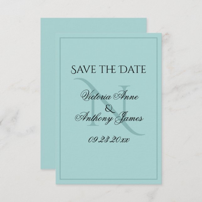 Monogram Script Blue Initial Wedding Save the Date (Vorne/Hinten)
