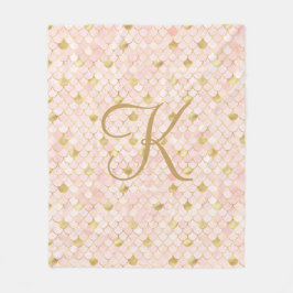 Monogram Script Blush Pink Gold Mermaid Scales Fleecedecke
