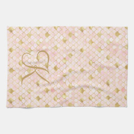 Monogram Script Blush Pink Gold Mermaid Scales Geschirrtuch