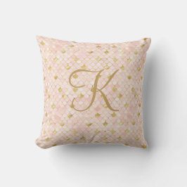 Monogram Script Blush Pink Gold Mermaid Scales Kissen
