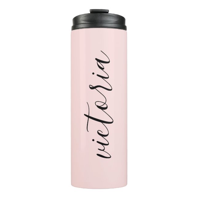 Monogram Script Blush Pink Therbler Thermosbecher (Vorderseite)