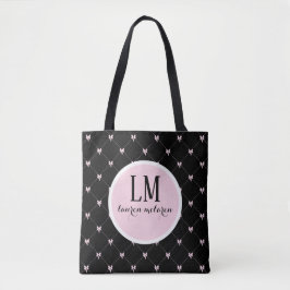 Monogram Script Bow Tote Bag – Black & Pink Tasche