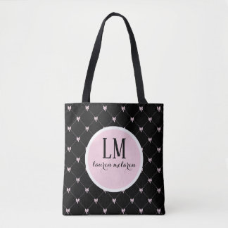 Monogram Script Bow Tote Bag – Black & Pink Tasche
