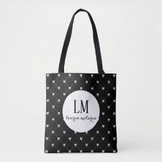 Monogram Script Bow Tote Bag – Black & White Tasche