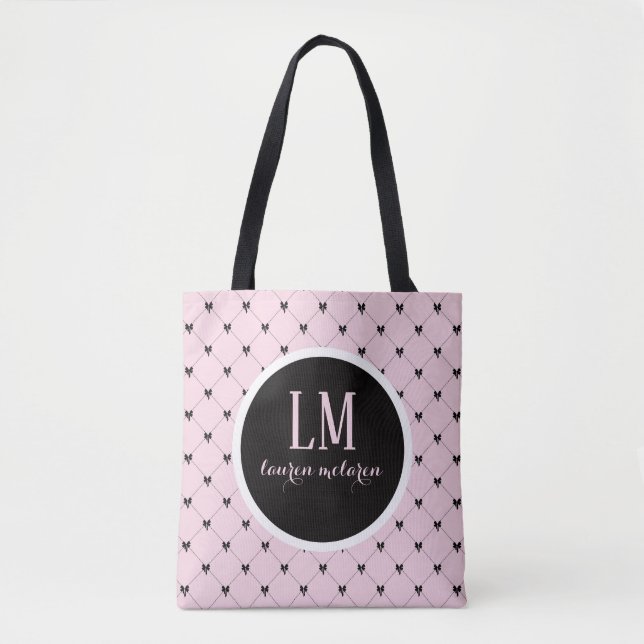 Monogram Script Bow Tote Bag – Pink & Black Tasche (Vorderseite)