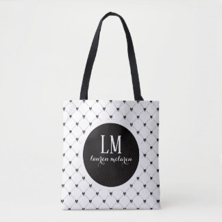 Monogram Script Bow Tote Bag – White & Black Tasche