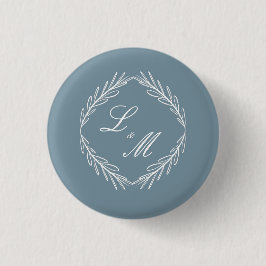 Monogram Script Branch Dusty Blue Wedding Button