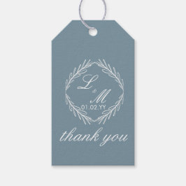 Monogram Script Branch Dusty Blue Wedding Geschenkanhänger