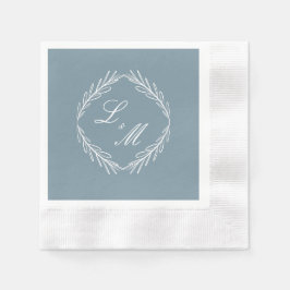 Monogram Script Branch Dusty Blue Wedding Serviette