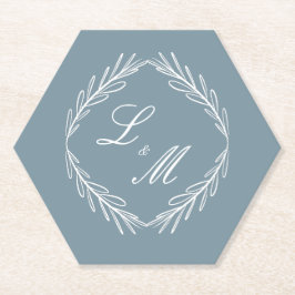 Monogram Script Branch Dusty Blue Wedding Untersetzer