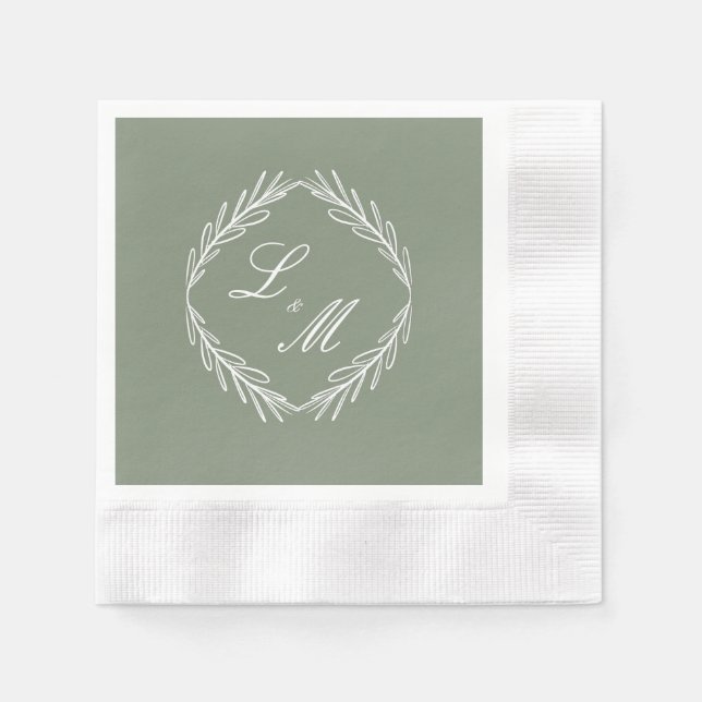Monogram Script Branch Sage Green Wedding Napkins Serviette (Vorderseite)