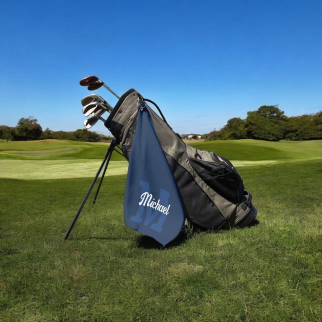 Monogram Script Calligrafie Navy Blue Golf Handtuc Golfhandtuch (Von Creator hochgeladen)