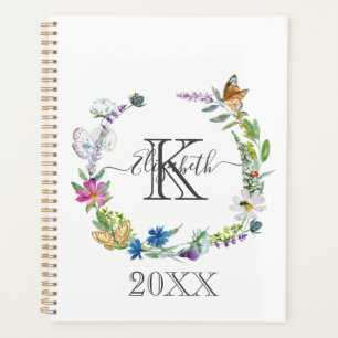 Monogram Script Calligraphy Butterfys-Blume Planer