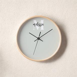 Monogram Script Calligraphy Sage Green Clock Uhr