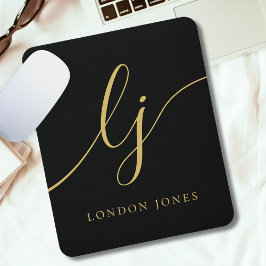 Monogram Script Eleganine Feminine Black Gold Cust Mousepad