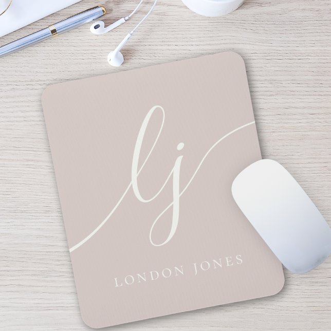 Monogram Script Elegant Feminine Dusty Rose Pink Mousepad (Von Creator hochgeladen)