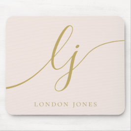 Monogram Script Elegant Girly Blush Pink Gold Mousepad