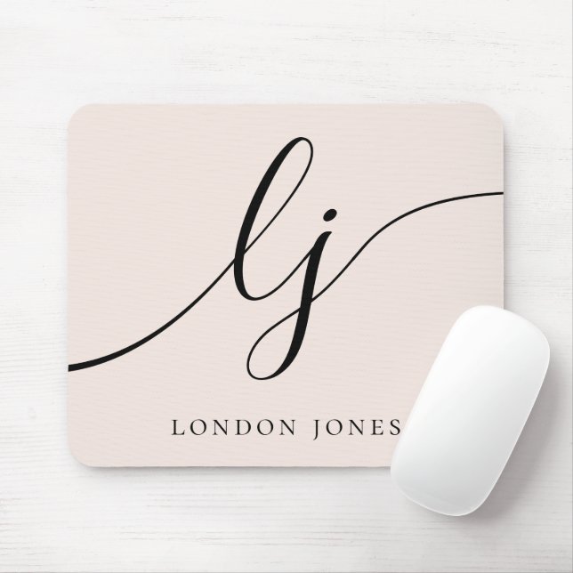 Monogram Script Elegant Girly Blush Pink Mousepad (Mit Mouse)