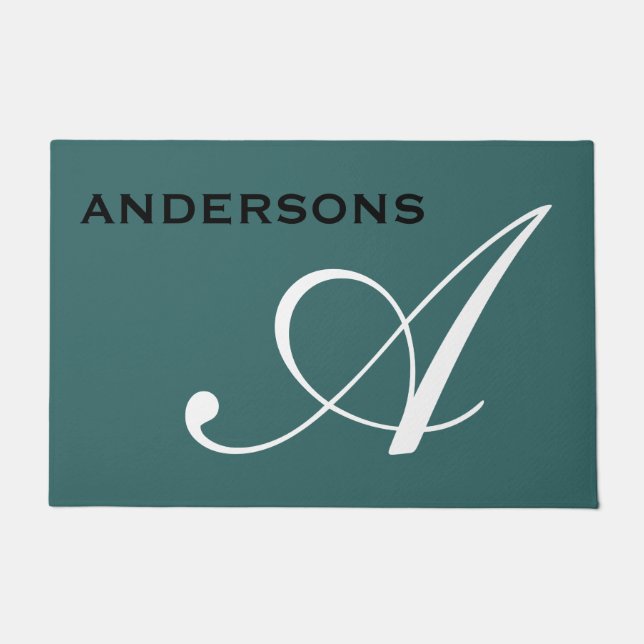 Monogram Script Family Name Minimalistisch Modern Fußmatte (Vorderseite)