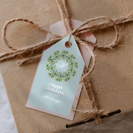 Monogram Script-Foto für die Aquarellfarben-Weihna Geschenkanhänger