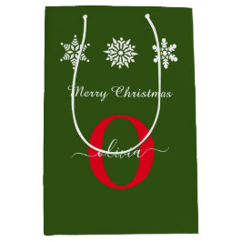 Monogram Script Frohe Weihnachten Rot Grün Mittlere Geschenktüte