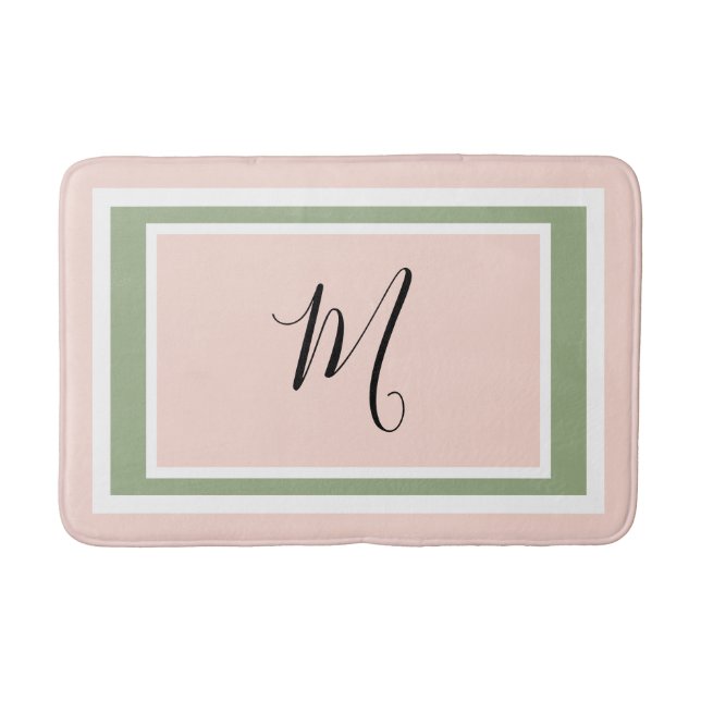 Monogram Script Geometrie Roush Pink Green Badematte (Vorderseite)
