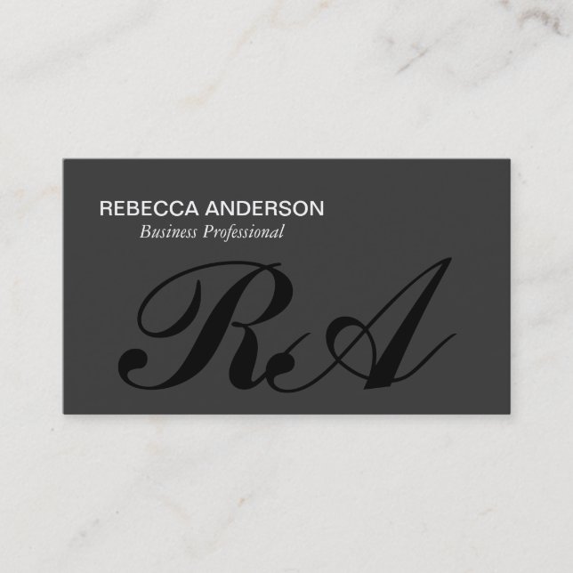 Monogram Script Gray | Grauer Hintergrund Visitenkarte (Vorderseite)