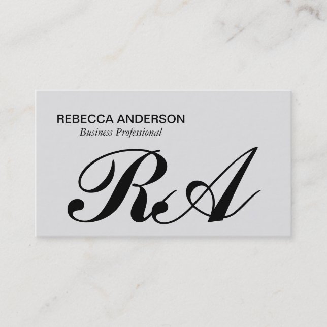 Monogram Script Gray | Light Gray Visitenkarte (Vorderseite)