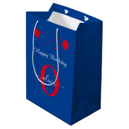 Monogram Script Happy Birthday Blue White Red Mittlere Geschenktüte