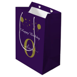 Monogram Script Happy Birthday Lila White Gold Mittlere Geschenktüte