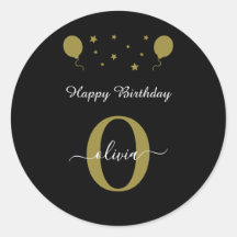 Monogram Script Happy Birthday Schwarz-weiß Gold
