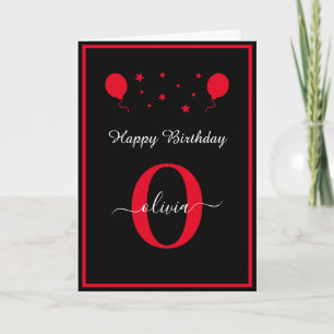 Monogram Script Happy Birthday Schwarz-weiß Red Karte