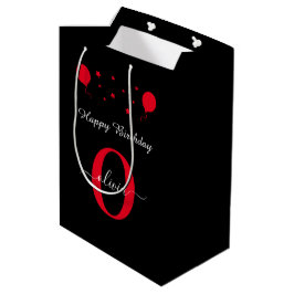 Monogram Script Happy Birthday Schwarz-weiß Red Mittlere Geschenktüte
