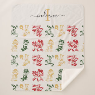 Monogram Script Holiday Elves Muster Green Gold Sherpadecke