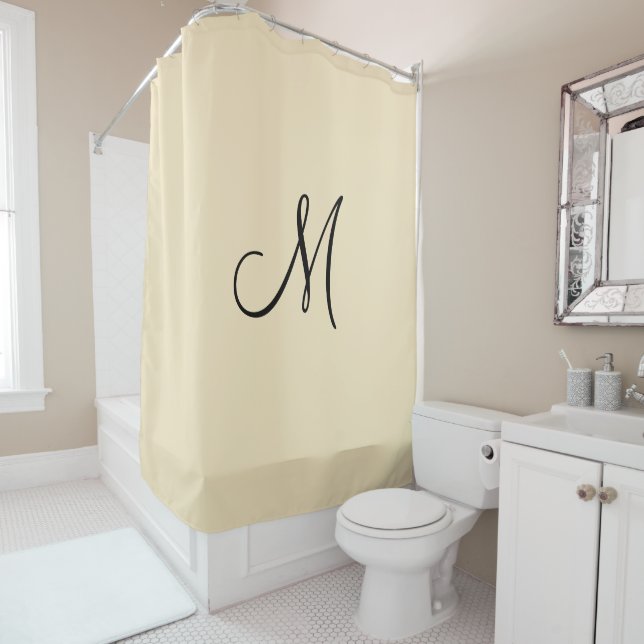 Monogram Script Initial Beige Schwarz Minimal Einf Duschvorhang (Beispiel)
