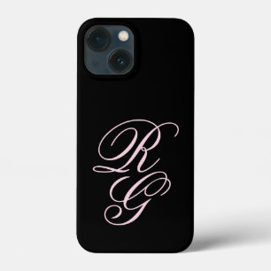 Monogram Script Initials Pink & Black Chic Case-Mate iPhone Hülle