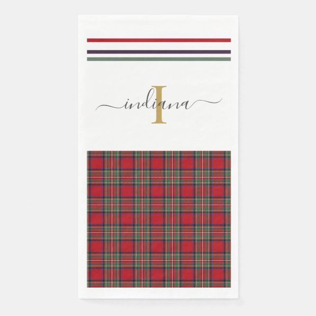 Monogram Script Kariert Clan Stewart Rustic Tartan Serviette (Vorderseite)