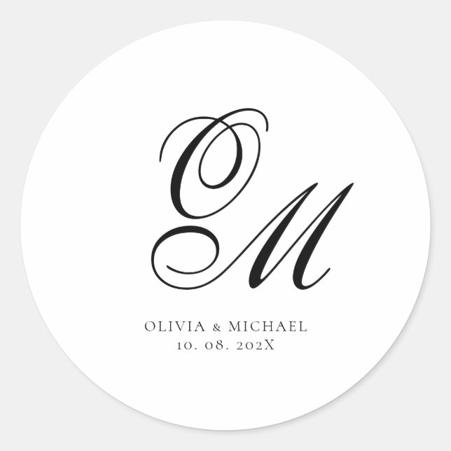 Monogram Script Minimalistisch Wedding Runder Aufkleber (Vorderseite)
