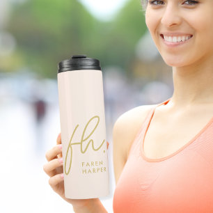 Monogram Script Modern Stylish Simple Blush Pink Thermosbecher
